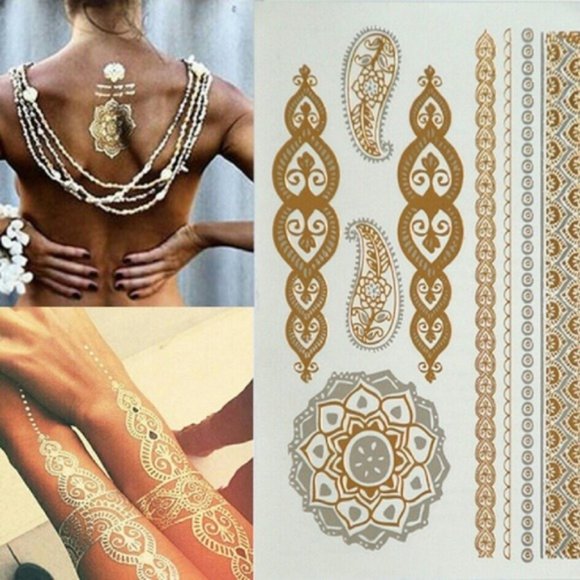 3 sheets Golden Silver Temporary Tattoo - Picture 8 of 16